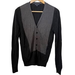 Jacob Holston Mens Silk Cashmere Blend Dark Gray Cardigan Sweater Preppy sz M
